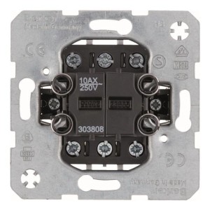 Berker Wechselschaltereinsatz, 10 A, 250 V, Detailansicht der Rückseite mit Anschlüssen.