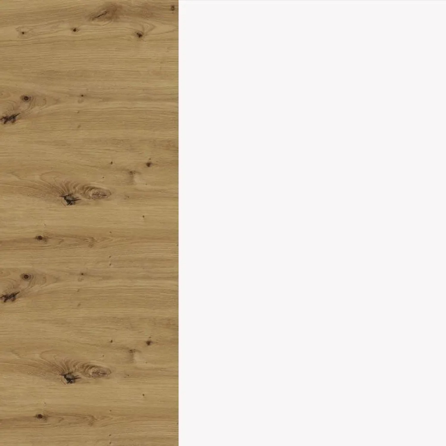 Eckaufsatzschrank Oslo: Detail der Eiche Artisan Holzmaserung. Heller Küchenschrank mit Astlöchern.