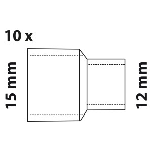 Abbildung von 10 blanken Kirchhoff Reduzier-Doppelmuffen 15 mm x 12 mm, Lötfittings.