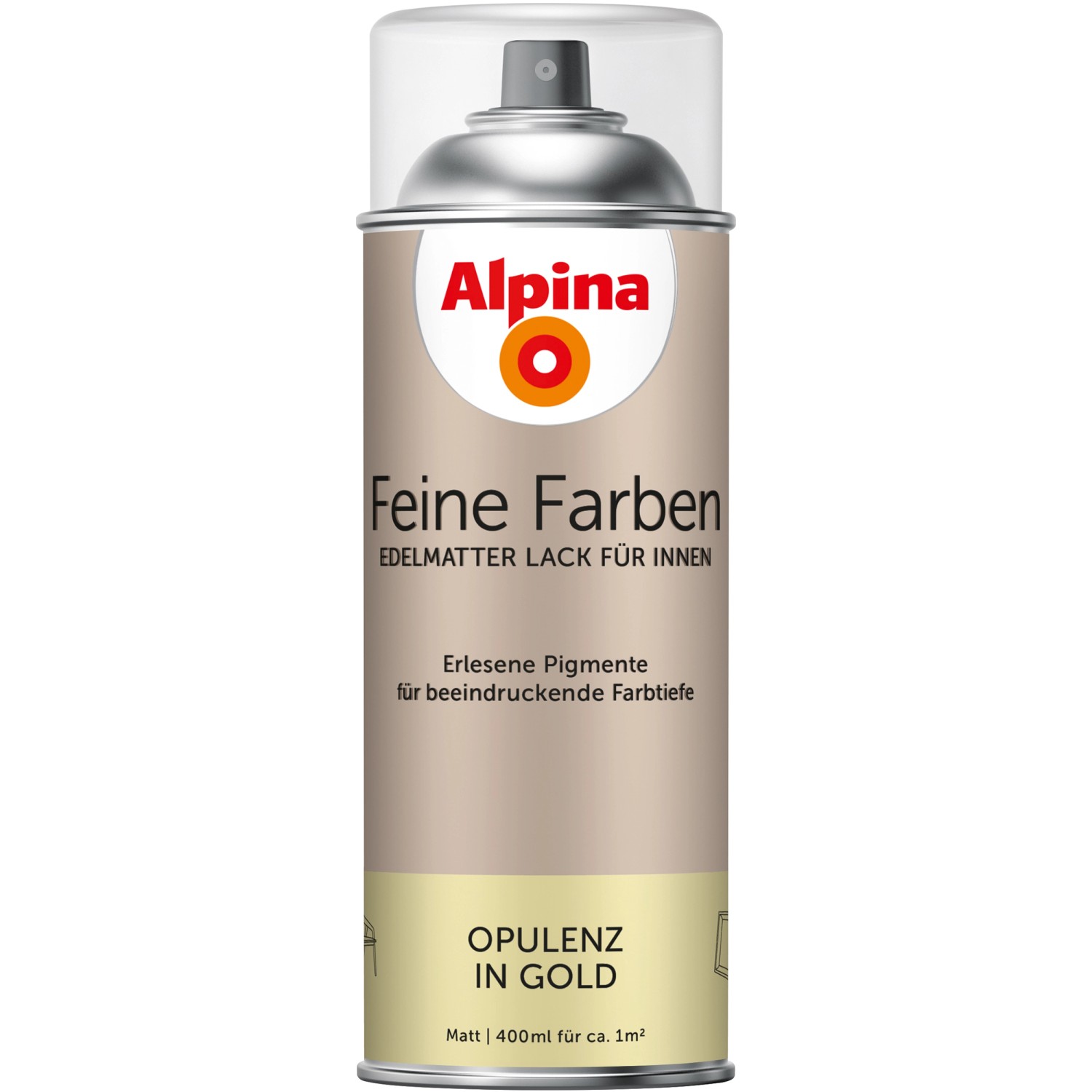 Alpina Feine Farben Sprühlack Opulenz in Gold, 400ml Dose Buntlack-Spray.
