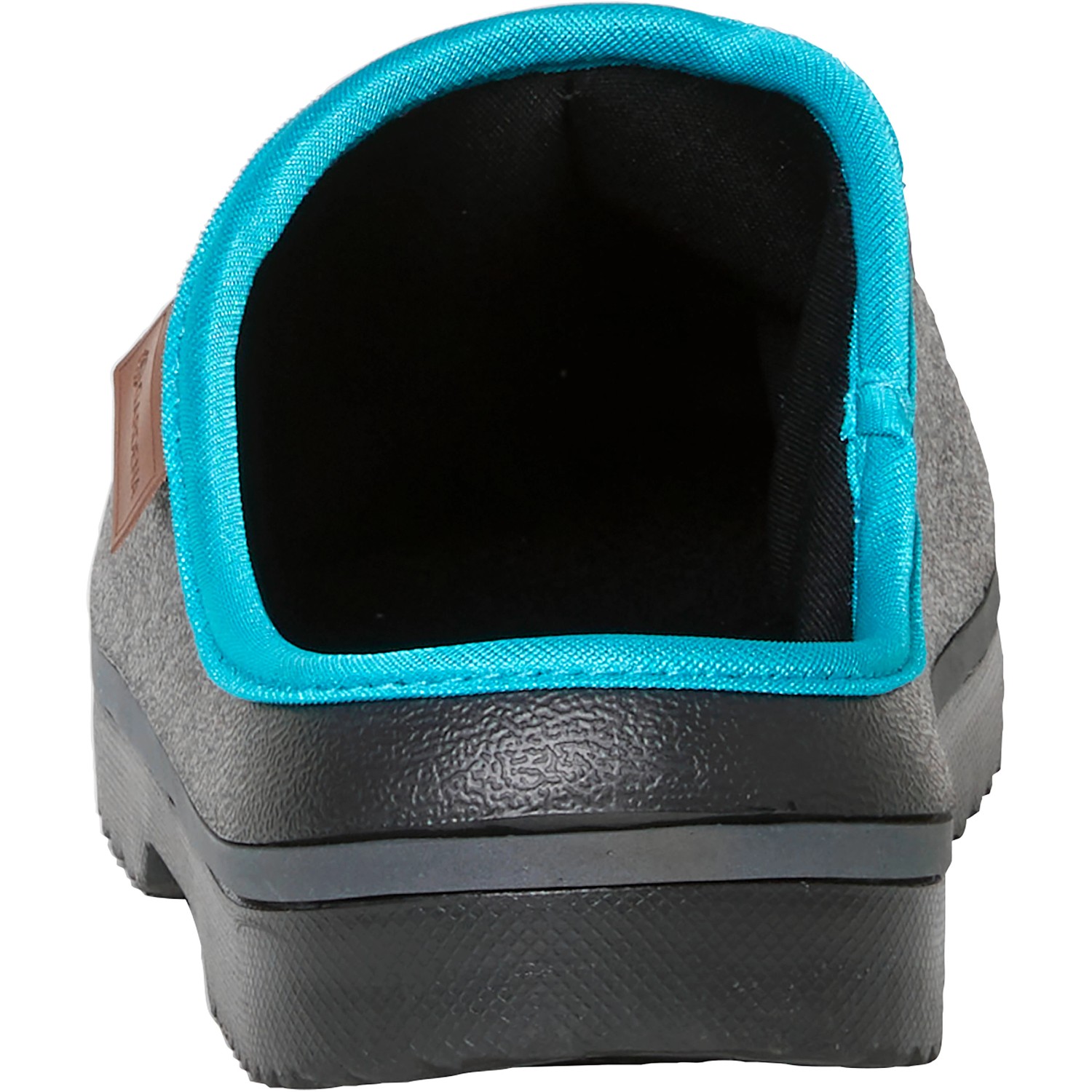 Gardena Garten-Sandale Black Beauty Gr. 38, grauer Gartenschuh mit türkisfarbenem Rand.