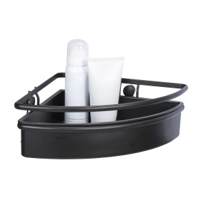 Wenko Eckablage Molinella, schwarz, mit Shampoo und Tube. Badregal aus Edelstahl und Kunststoff.