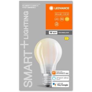 Ledvance Smart+ Filament LED Lampe, Glühlampenform, warmweiß, dimmbar, WiFi-fähig.