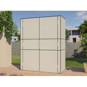 Bertilo Gartenschrank HPL Highboard, 155x75x193 cm, grau, mit Türen, für Garten oder Terrasse.
