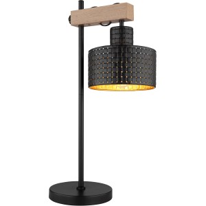 Globo Tischlampe Rielly, schwarz matt, mit Holz-Akzent, höhenverstellbar. Moderne Design-Tischleuchte.