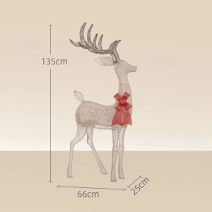 Outsunny LED Rentier gold, 135 cm hoch, mit roter Schleife. Robuste Weihnachtsdekoration aus Stahl/Polyester.