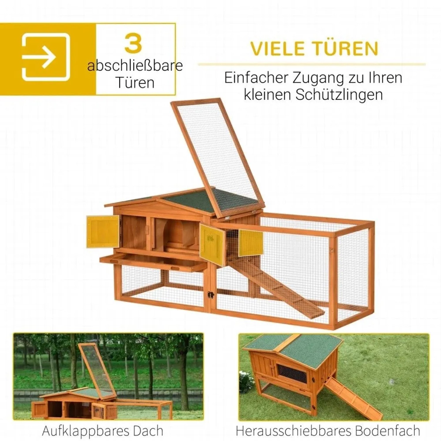 68 Cm Ruler PawHut Kaninchenstall aus Tannenholz mit Asphaltdach 156 x 58 x 68 cm ...