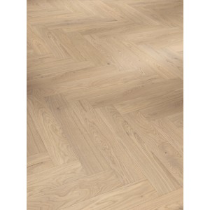 Parkett Trendtime 3 Living Plus Eiche Bardolino Weiß, matt lackiert im Fischgrätmuster.