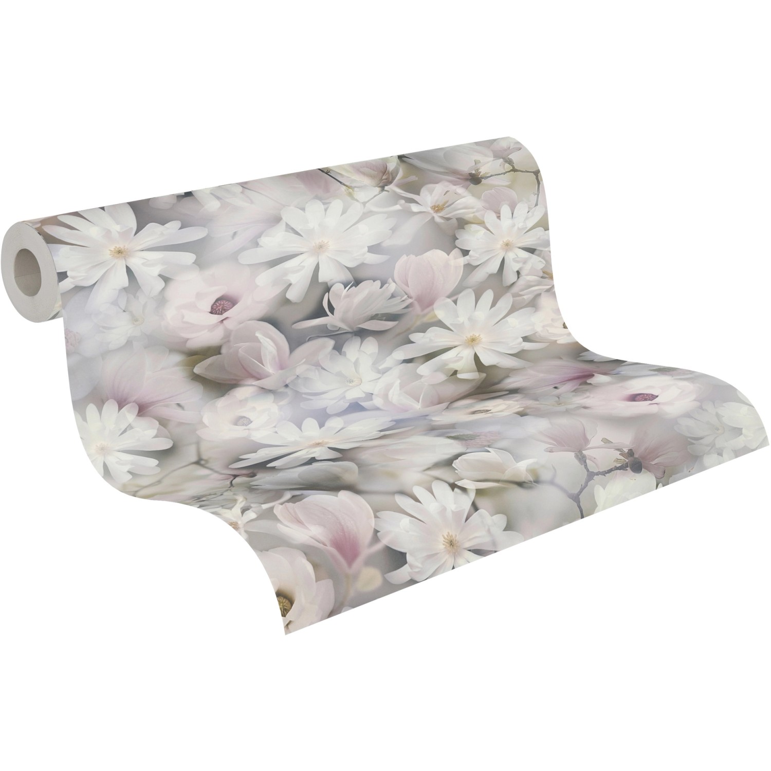 A.S. Création Vliestapete mit Blumenmuster in Pastellweiß, Rolle. Dekorative Tapete für Wohnräume.