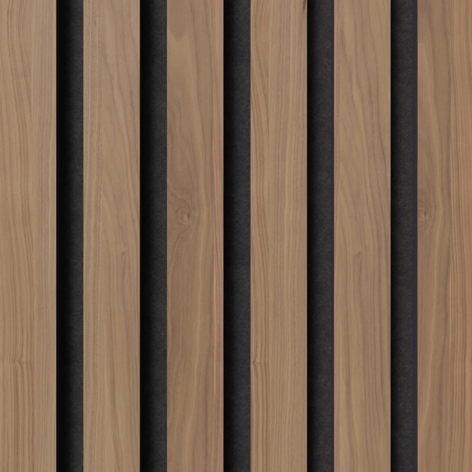 Akustikpaneel Walnuss mit schwarzen Filzstreifen, geeignet für Wand- und Deckenverkleidung.