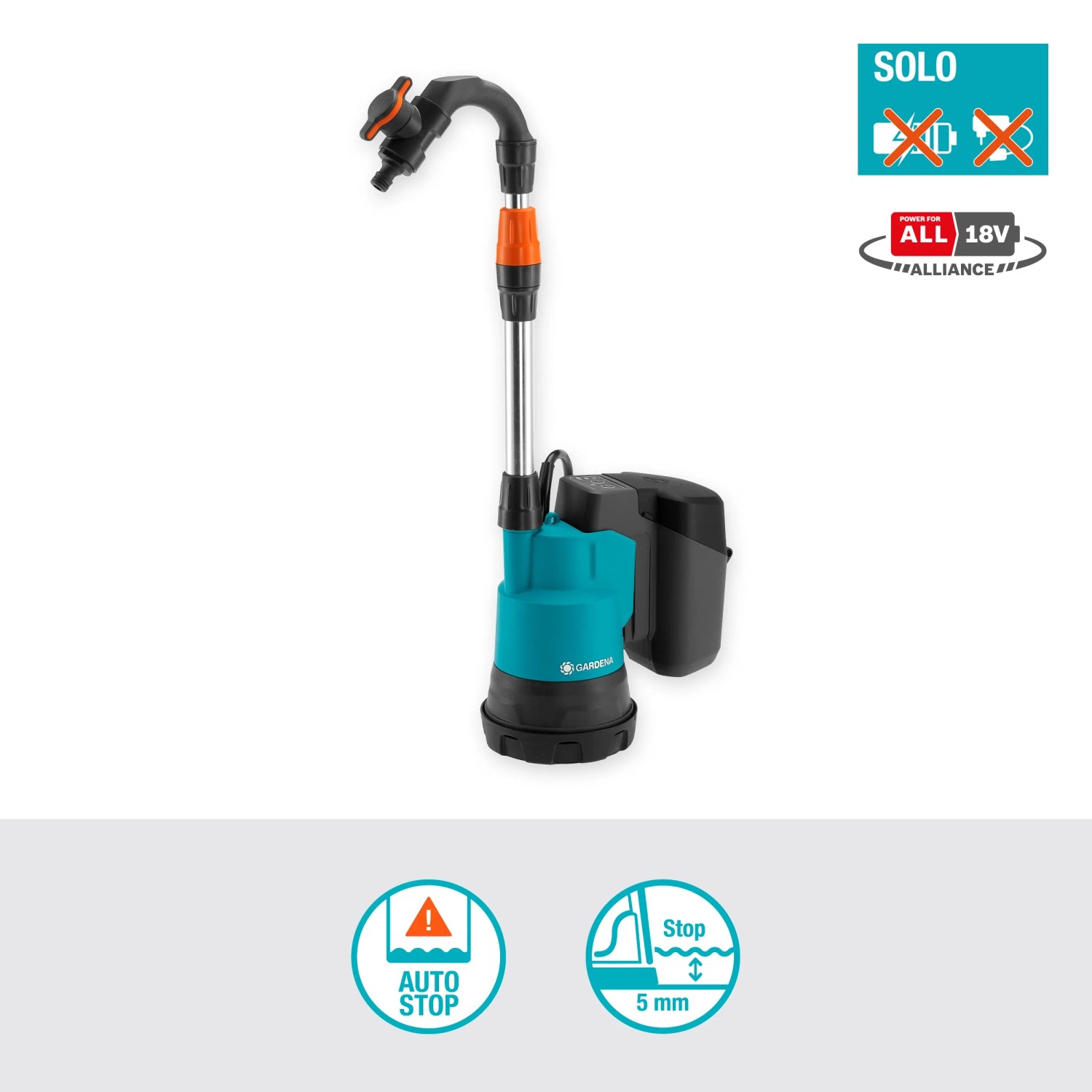 Gardena Akku-Regenfasspumpe 2000/2 18V Solo: Gartenpumpe für Regentonnen ohne Akku.