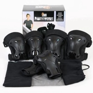 Schwarzes Lion Toys Protektoren Set für Kinder (6-12 Jahre), 6-teilig, mit Knie-, Ellenbogen- und Handgelenkschonern.