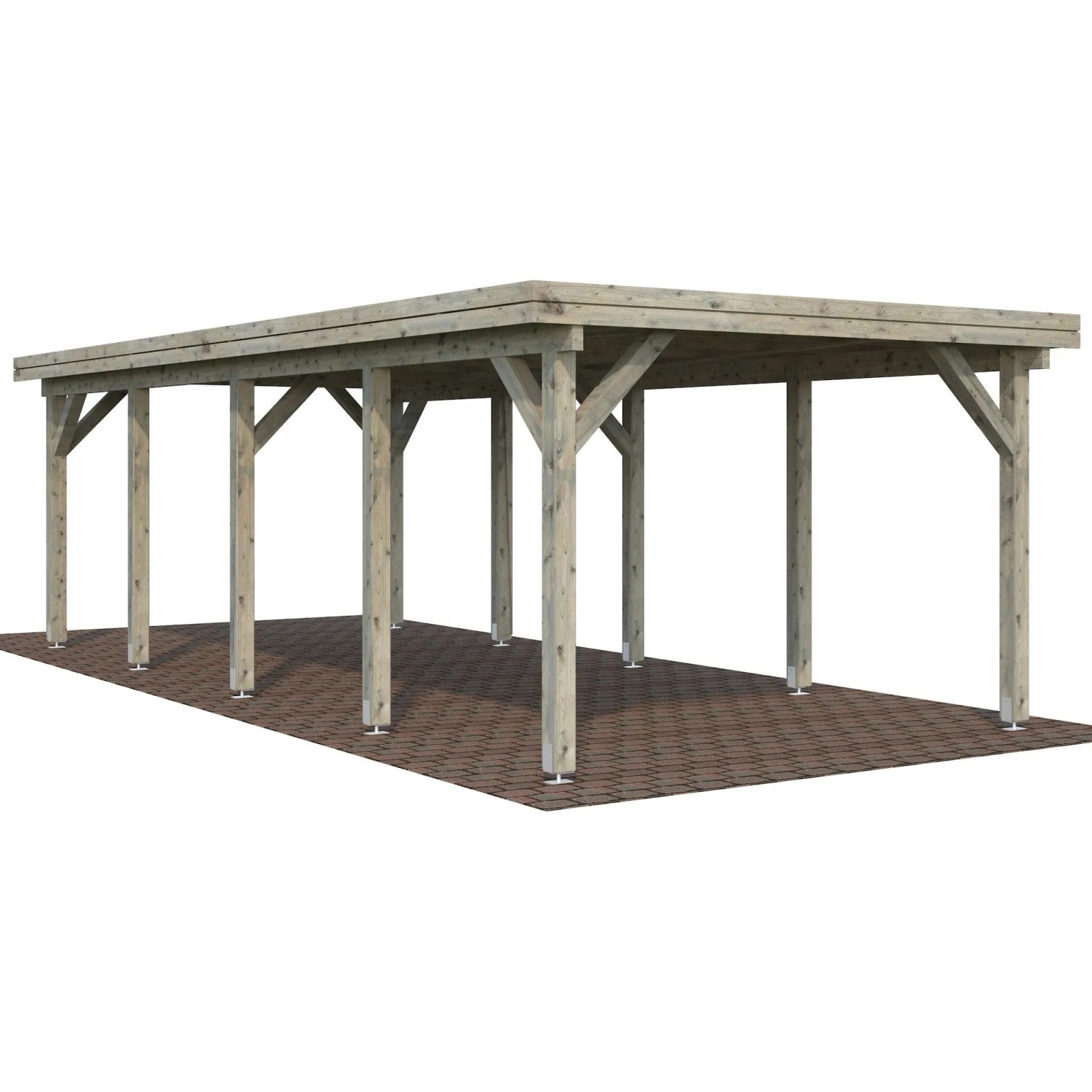 Grauer Palmako Einzelcarport aus Holz, 360x762 cm, mit stabilen Pfosten. Ideal als Unterstellmöglichkeit.