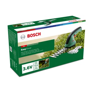 Bosch EasyShear Akku-Gras- und Strauchschere im Set-Karton.