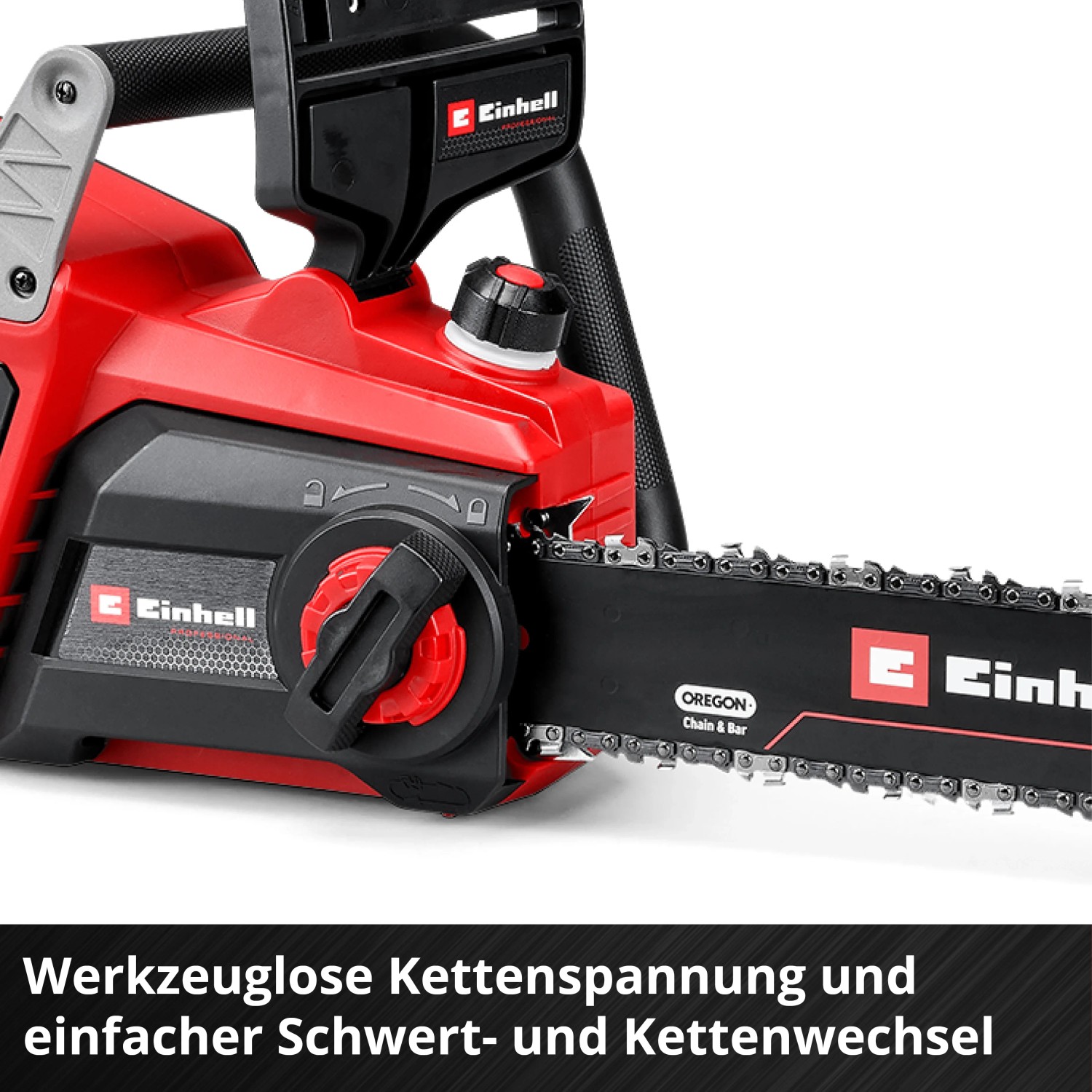 Einhell Akku-Kettensäge GP-LC 36/40 Li BL-Solo: Akku-Kettensäge in Rot und Schwarz mit Oregon Kette.