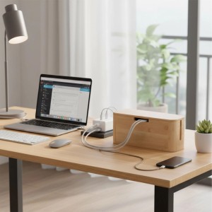 Relaxdays Kabelbox Bambus Natur Magnetisch 14,5 cm x 34 cm x 11 cm