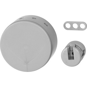 Silbernes Verteilerbaldachin-Set (Ø 70 mm) für Lampeninstallation mit Zugentlastung.