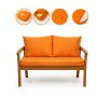 Orangefarbenes Gartenbank Kissen Set für 2-Sitzer Bänke, bestehend aus Sitz- und Rückenkissen.