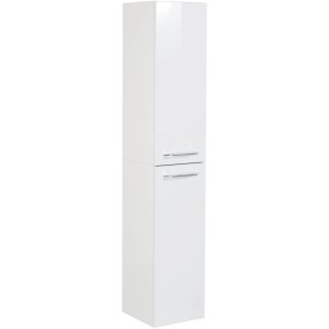 Fackelmann Bad-Hochschrank B.Clever, weiß, 30 cm breit. Badezimmerschrank mit zwei Türen und silbernen Griffen.