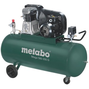 Metabo Kompressor Mega 580-200 D, Drehstrom-Kompressor mit großem Tank und Rädern.