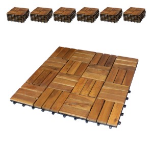 BigDean 66er Pack Holzfliesen für Balkon 30x30 cm 6 Quadratmeter aus Akazien Holz Bodenbelag Holzboden Klicksystem Balkonfliesen Klickfliesen