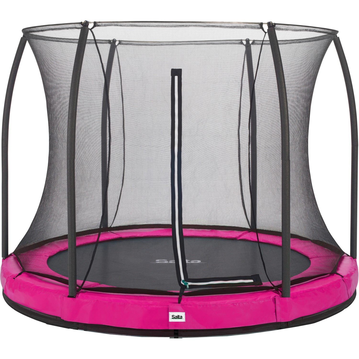 Pinkes Salta Comfort Edition Bodentrampolin ø 213 cm mit Sicherheitsnetz.