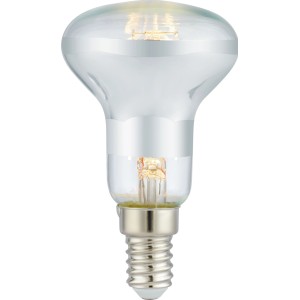 E14 LED Reflektor Leuchtmittel R50, 2.700 K warmweiß. Klares Glas mit silbernem Reflektor, 2,6 W.