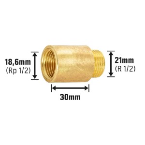 Hahnverlängerung aus Messing, 18,6 mm x 21 mm, 30 mm lang, für Gewindefittings.