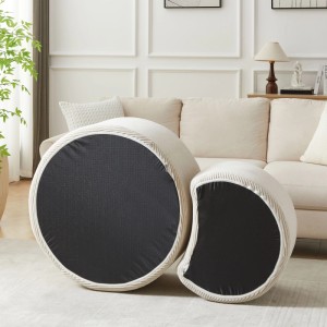 okwish Kaffeetisch Set 2er Polster Rund Wohnzimmer Beistelltisch Ottoman Modern 84x84x28cm Beige