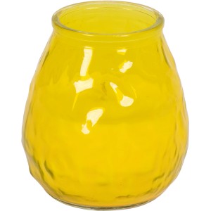Gelbe Citronella Kerze Summerlight im Glas, 10 cm hoch, zur Mückenabwehr.