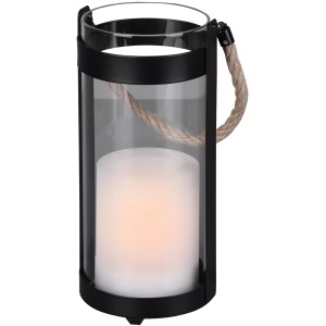 Reality LED Solar Tischleuchte Minas, Solar-Laterne aus Metall und Glas mit Flammeneffekt.