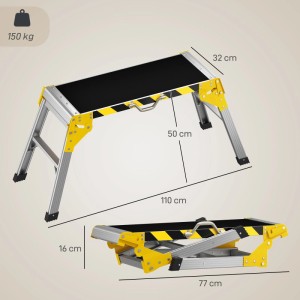HOMCOM klappbare Aluminium-Werkbank, schwarz-gelb, 110x32x50 cm aufgebaut, darunter zusammengeklappt. 150 kg Traglast.