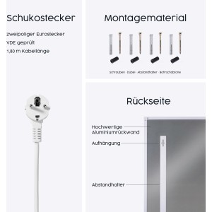 Details der Könighaus Infrarotheizung: Stecker, Montagematerial und Rückseite der Deckenheizung.