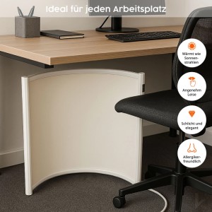 Könighaus Infrarot Bogenheizung 600W unter Schreibtisch im Büro für angenehme Wärme.