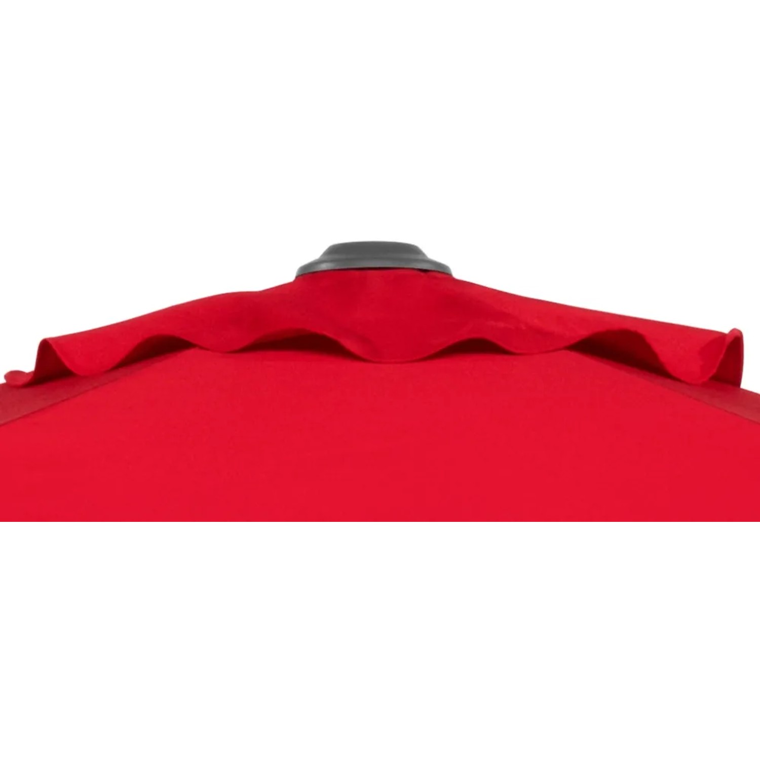 Detailaufnahme: Roter Schneider Marktschirm mit Knickfunktion, Stoffdach und grauer Spitze.