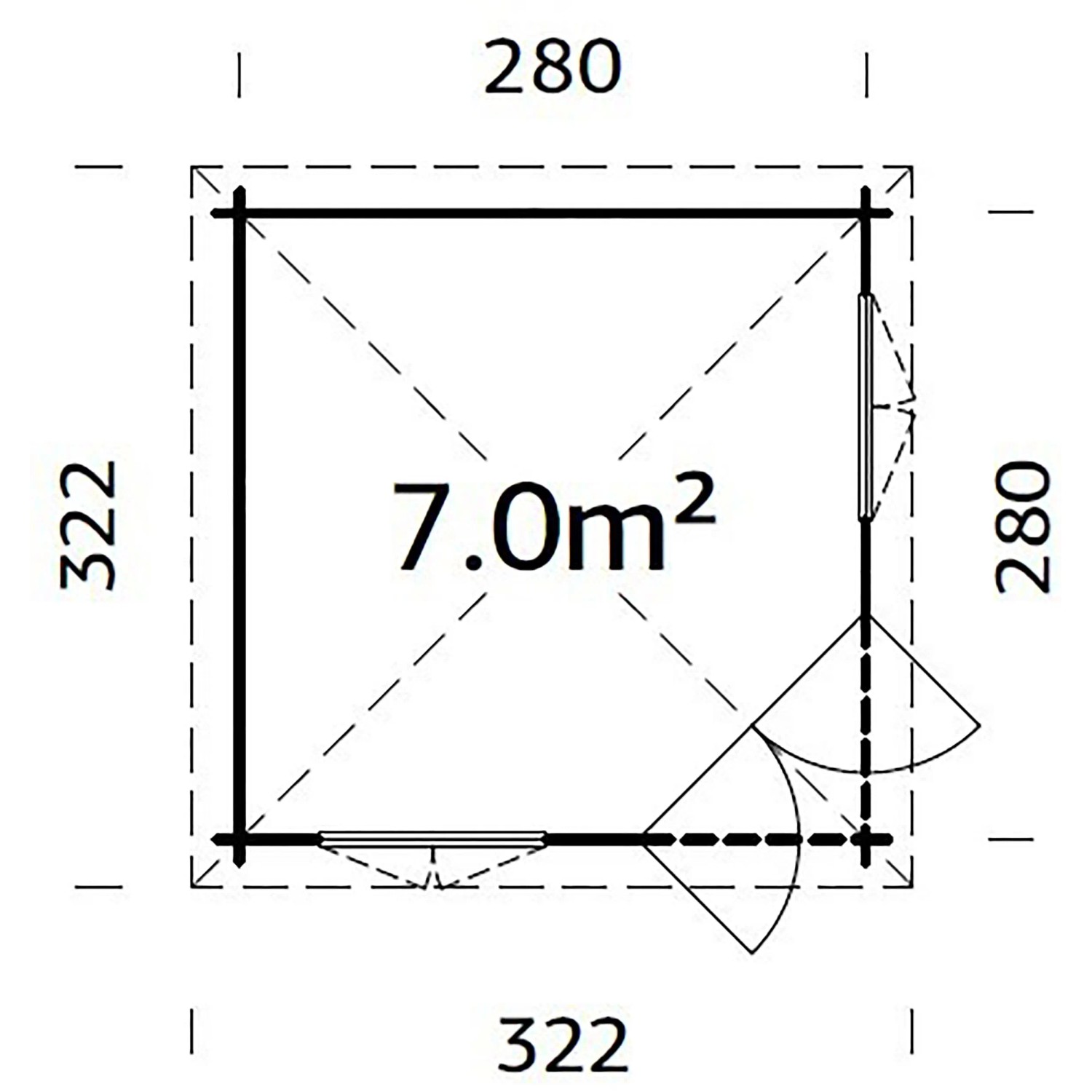 Grundriss Palmako Holz-Pavillon Melanie, 280x280 cm, mit Doppeltür und Fenster