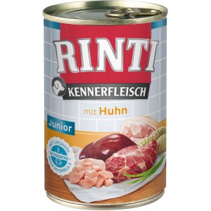 Rinti Kennerfleisch Junior Huhn, 400g Dose Hunde-Nassfutter mit hohem Fleischanteil.