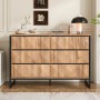 okwish Sideboard mit Metallbeinen Erhöhten Türen Wohnzimmer 120x40x80cm Schwarz Natur_4