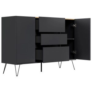 Posseik Sideboard Industrial N, 140 cm, Grafit/Eiche, mit 3 Schubladen und 2 Türen.