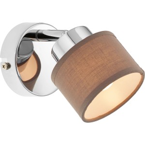 LED-Spot Loreto mit Stoffschirm in Taupe und Chrom-Optik.