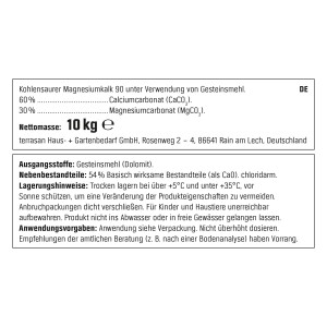 Detailaufnahme der Produktinformationen von OBI Garten- und Rasenkalk Dolomitkalk 10 kg.