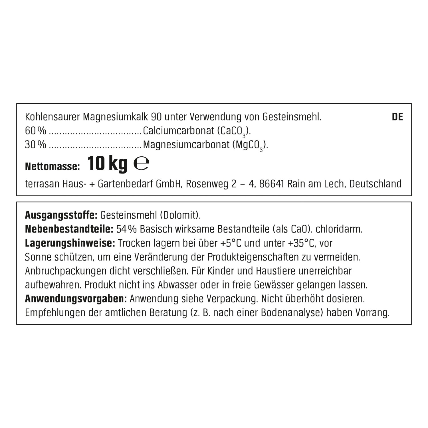 Detailaufnahme der Produktinformationen von OBI Garten- und Rasenkalk Dolomitkalk 10 kg.