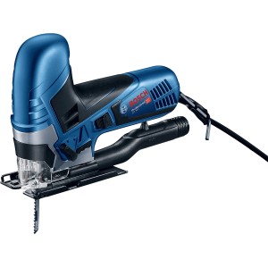 Bosch Professional Stichsäge GST 90 E im Karton, blaue Elektrosäge mit Sägeblatt.