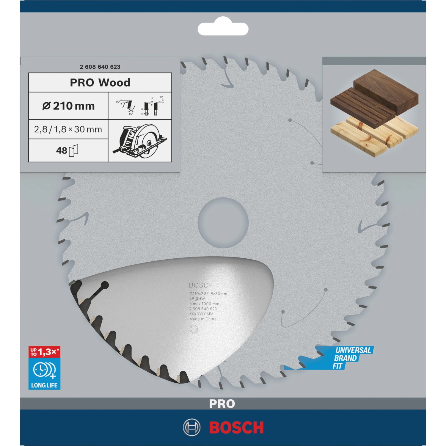 Bosch Kreissägeblatt Optiline Wood, Ø 210 mm, 48 Zähne für präzise Holzschnitte.