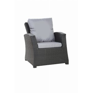 Graues Sitzkissen-Set für Polyrattan-Sessel, bestehend aus Sitz- und Rückenkissen.