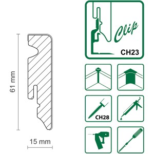 FN Neuhofer Sockelleiste FU062L, Dekor ähnlich RAL7037, 15x58x2400 mm, mit Clip-System Montage.