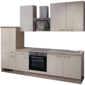 Flex-Well Küchenzeile Orlando 270 cm in Kaschmir Glanz/Sonoma Eiche mit E-Geräten.