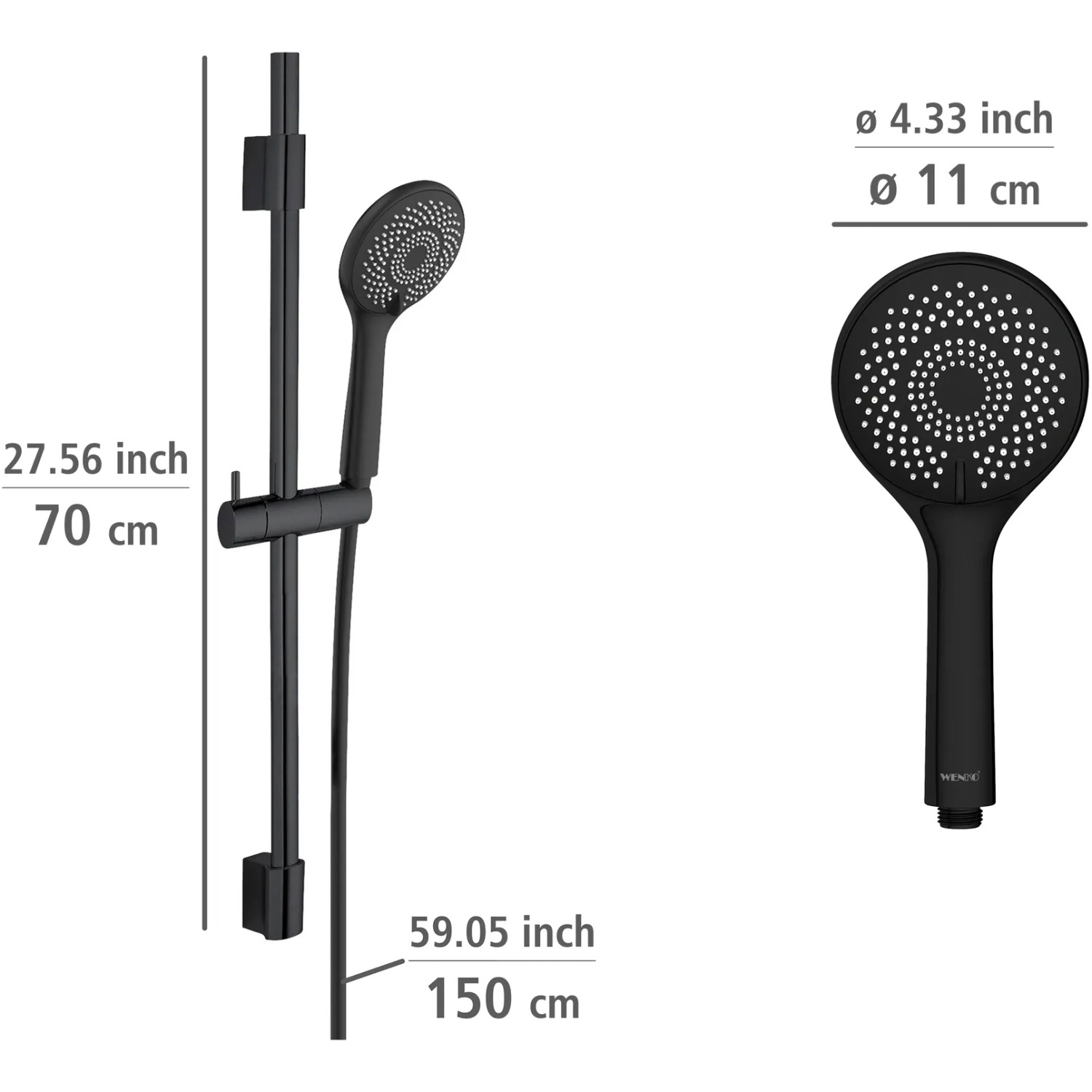 Wenko Brauseset Watersaving Schwarz mit Duschstange und Handbrause.