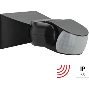 Schwarzer Infrarot-Feuchtraum-Bewegungsmelder Eco A1 IP65, Erfassungswinkel 180 Grad.