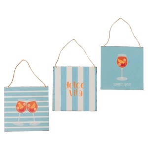 Boltze Dekoschild Summer Spritz, 3-fach sortiert, mit Sommergetränke-Motiven und Schriftzügen.